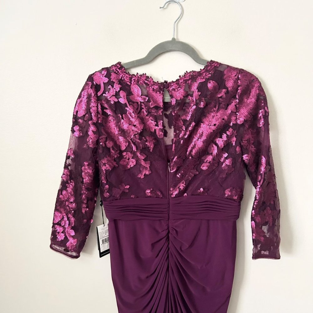 NWT Adrianna Papell Sequin Illusion 3/4 Sleeve Ruched Skirt Gown - Picture 5 of 10